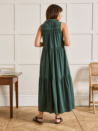 Robe longue volantée sans manches femme