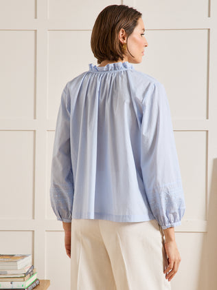 Blouse coton brodé col volanté femme