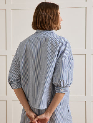 Chemise manches 3/4 ballon coton rayé femme