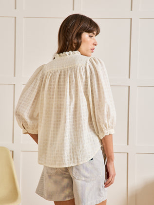 Blouse volantée brodée femme