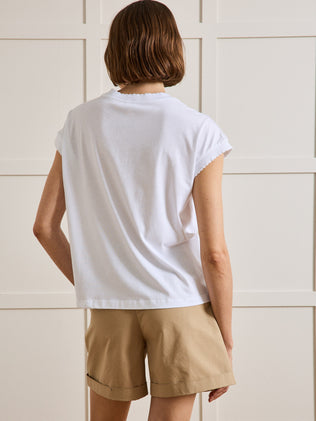T-shirt dentelle sans manches coton et modal