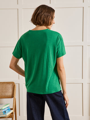 T-shirt col V femme lin et viscose