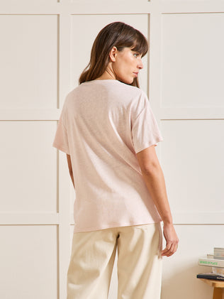 T-shirt col V femme lin et viscose