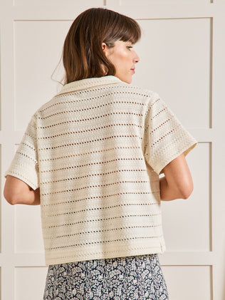 T-shirt col polo maille ajourée