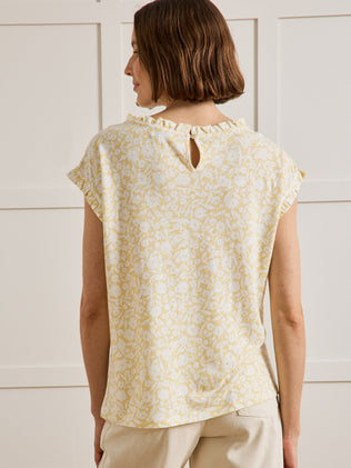 T-shirt imprimé volanté lin et viscose femme