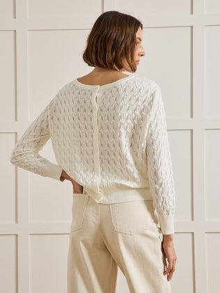 Pull maille pointelle femme coton biologique et cachemire