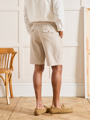 Bermuda coton lin stretch taille élastiquée homme