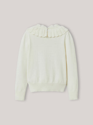 Girl's cotton and wool sweater with ruffled neckline